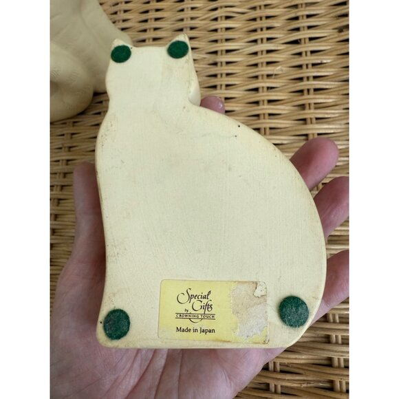 Vintage 80s Bisque Ceramic Set Yellow Cat Figurine and Trinket Box - Picture 9 of 14